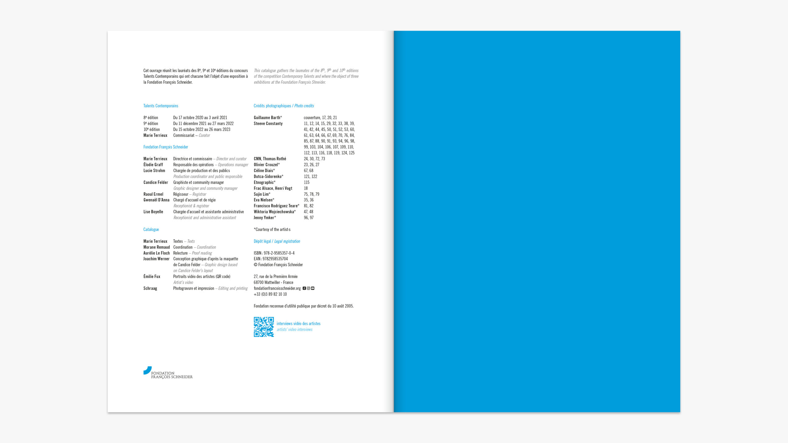 Catalogue des expositions Talents contemporains à la Fondation François Schneider