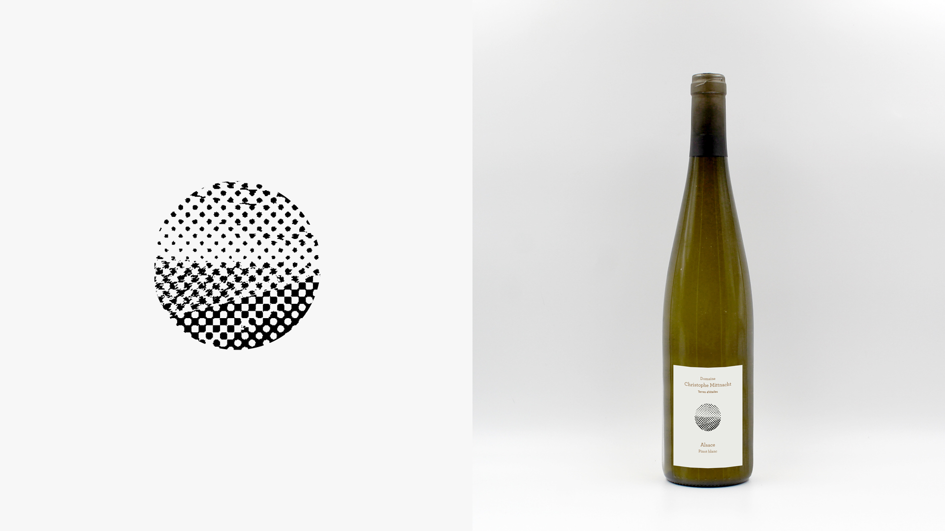 Étiquette et bouteille Terres d’étoiles — Alsace Pinot blanc