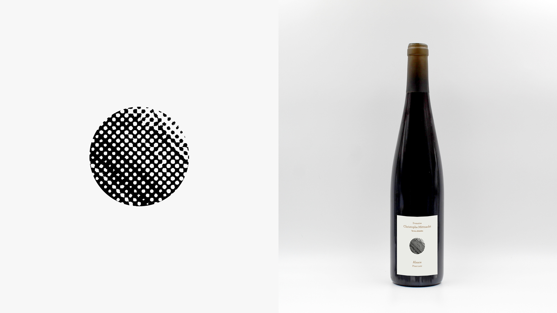 Étiquette et bouteille Terres d’étoiles — Alsace Pinot noir